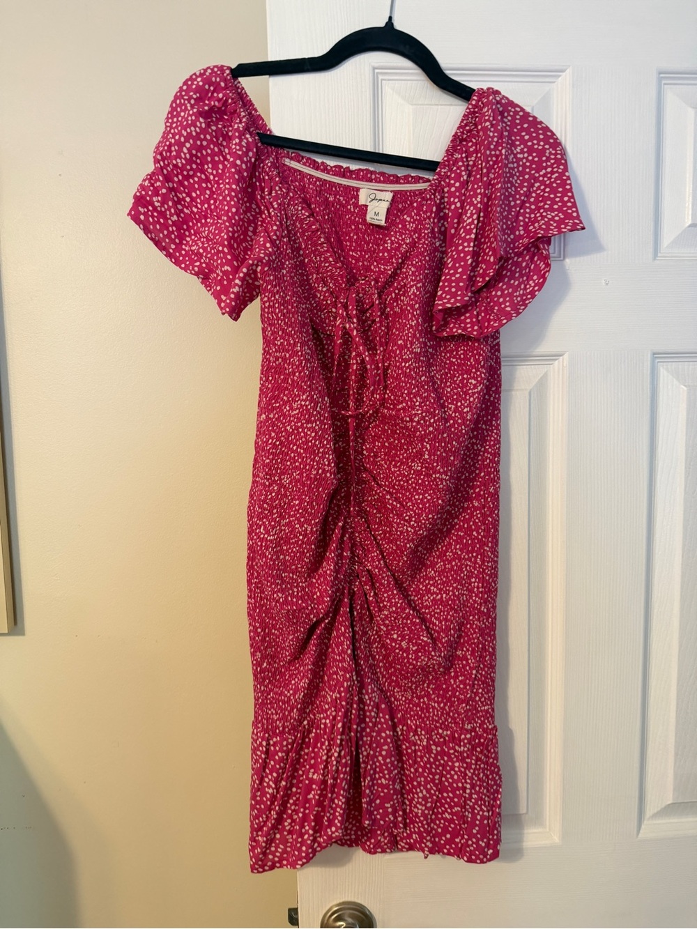 Magenta Polka Dot Tie-Front Dress